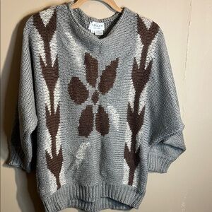Adolfo Gray and Brown Floral Women's Sweater